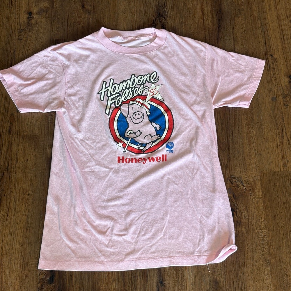 Vintage 1985 Hambone Follies Single Stitch T-Shirt Small Pink Honeywell